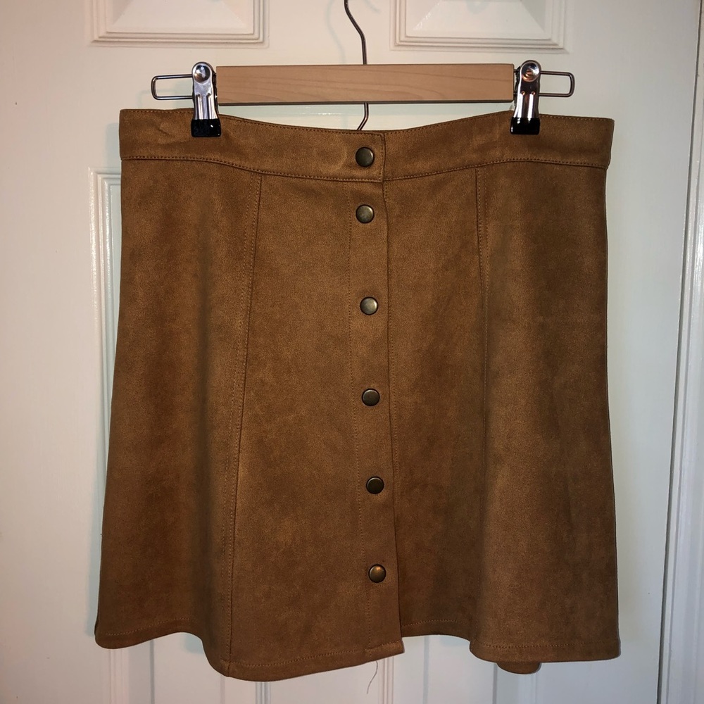 Brown suede button up skirt
